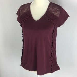 Francesca's Dina Be Cranberry Wine Crochet Top